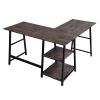 43.5"W X 27.6" D L-Shaped Corner Computer Desk with Open Shelves, Vintage Brown