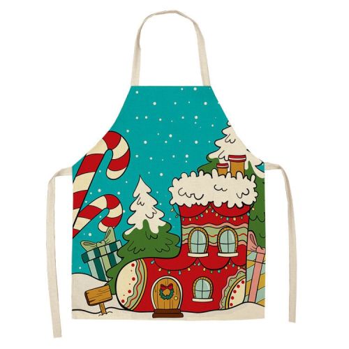 Cartoon Christmas Elk Santa Claus Printed Linen Sleeveless Apron