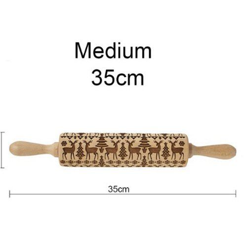 Christmas Reindeer Snowflake Pine Print Wooden Rolling Pin