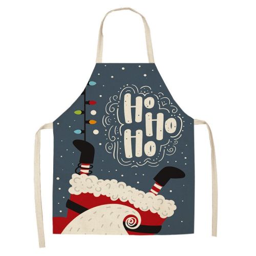 Cartoon Christmas Elk Santa Claus Printed Linen Sleeveless Apron